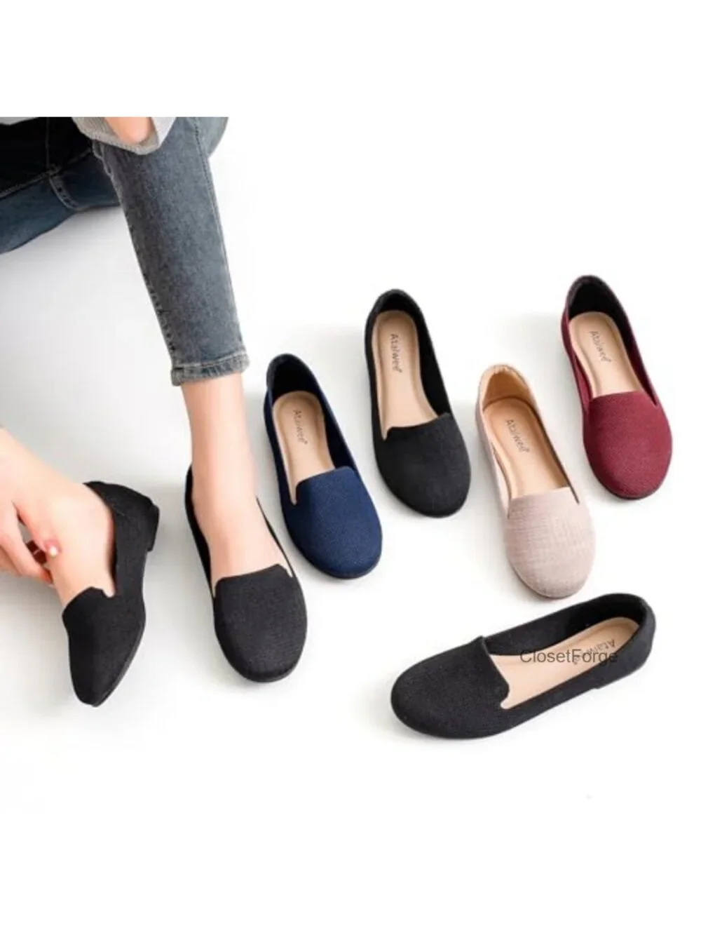 Women's Knit Ballet Flat Shoes Wide Width Slip-On Comfortable